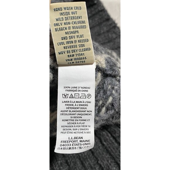 LL Bean Women’s XS Fair Isle Sweater Nordic Jumper Gray Lambs Wool Crewneck - Picture 4 of 8